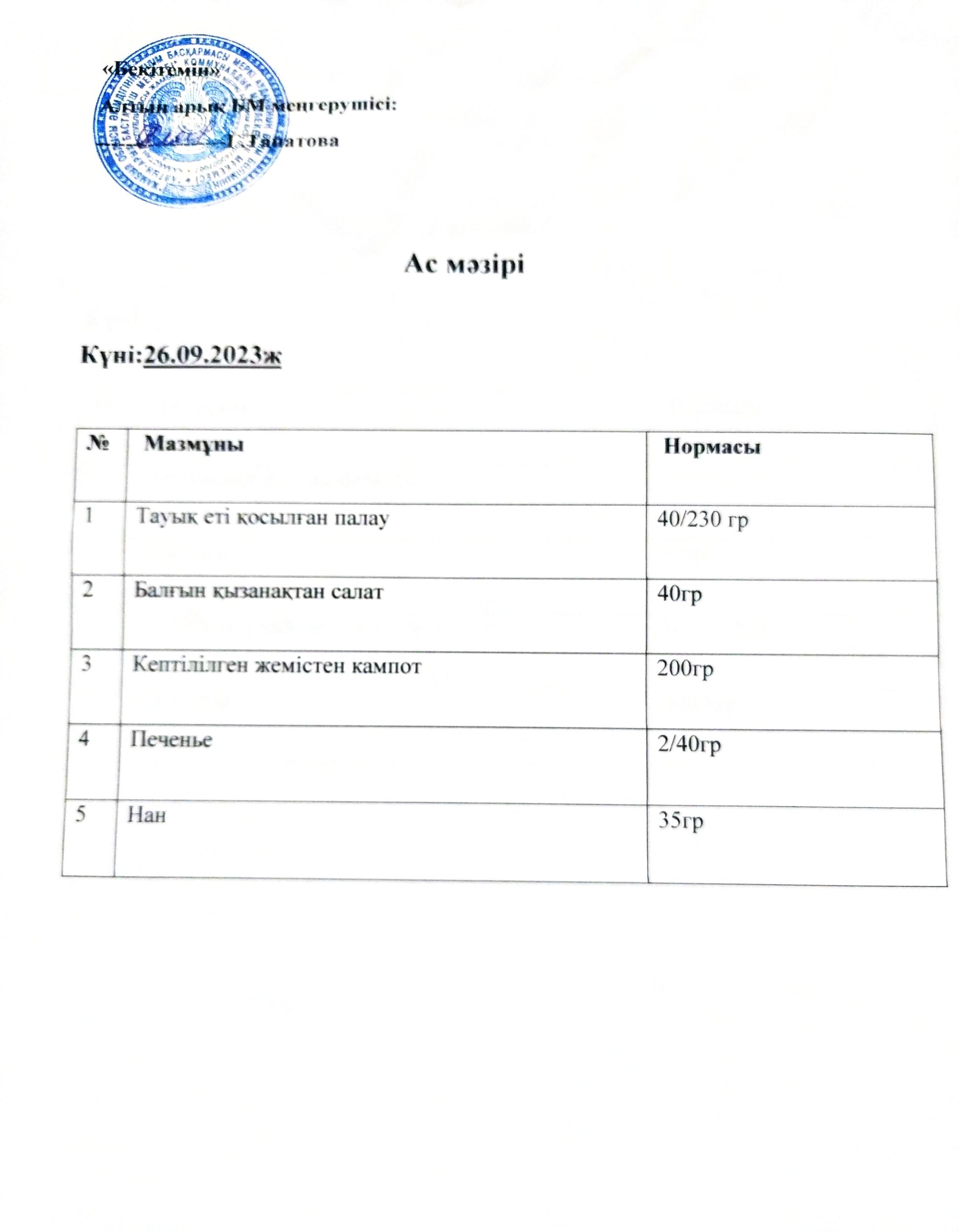 Ас мәзірі